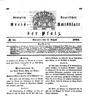 Königlich-bayerisches Kreis-Amtsblatt der Pfalz (Königlich bayerisches Amts- und Intelligenzblatt für die Pfalz) Dienstag 12. August 1856