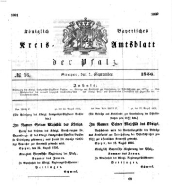 Königlich-bayerisches Kreis-Amtsblatt der Pfalz (Königlich bayerisches Amts- und Intelligenzblatt für die Pfalz) Montag 1. September 1856