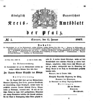 Königlich-bayerisches Kreis-Amtsblatt der Pfalz (Königlich bayerisches Amts- und Intelligenzblatt für die Pfalz) Montag 12. Januar 1857