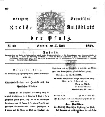Königlich-bayerisches Kreis-Amtsblatt der Pfalz (Königlich bayerisches Amts- und Intelligenzblatt für die Pfalz) Donnerstag 30. April 1857