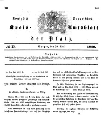 Königlich-bayerisches Kreis-Amtsblatt der Pfalz (Königlich bayerisches Amts- und Intelligenzblatt für die Pfalz) Freitag 29. April 1859
