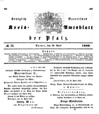 Königlich-bayerisches Kreis-Amtsblatt der Pfalz (Königlich bayerisches Amts- und Intelligenzblatt für die Pfalz) Samstag 30. April 1859
