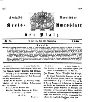 Königlich-bayerisches Kreis-Amtsblatt der Pfalz (Königlich bayerisches Amts- und Intelligenzblatt für die Pfalz) Dienstag 22. November 1859