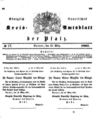 Königlich-bayerisches Kreis-Amtsblatt der Pfalz (Königlich bayerisches Amts- und Intelligenzblatt für die Pfalz) Samstag 23. März 1861