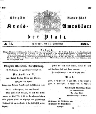 Königlich-bayerisches Kreis-Amtsblatt der Pfalz (Königlich bayerisches Amts- und Intelligenzblatt für die Pfalz) Mittwoch 11. September 1861