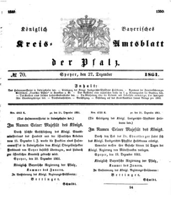 Königlich-bayerisches Kreis-Amtsblatt der Pfalz (Königlich bayerisches Amts- und Intelligenzblatt für die Pfalz) Freitag 27. Dezember 1861