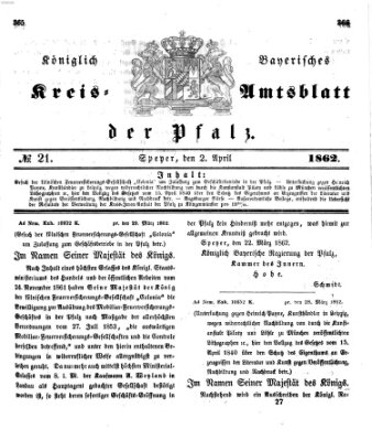 Königlich-bayerisches Kreis-Amtsblatt der Pfalz (Königlich bayerisches Amts- und Intelligenzblatt für die Pfalz) Mittwoch 2. April 1862