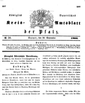 Königlich-bayerisches Kreis-Amtsblatt der Pfalz (Königlich bayerisches Amts- und Intelligenzblatt für die Pfalz) Dienstag 26. September 1865