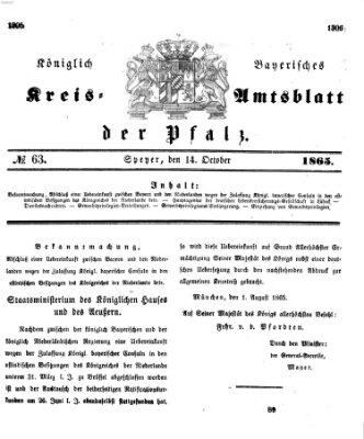 Königlich-bayerisches Kreis-Amtsblatt der Pfalz (Königlich bayerisches Amts- und Intelligenzblatt für die Pfalz) Samstag 14. Oktober 1865