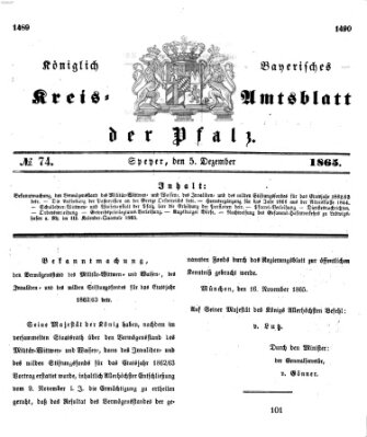 Königlich-bayerisches Kreis-Amtsblatt der Pfalz (Königlich bayerisches Amts- und Intelligenzblatt für die Pfalz) Dienstag 5. Dezember 1865