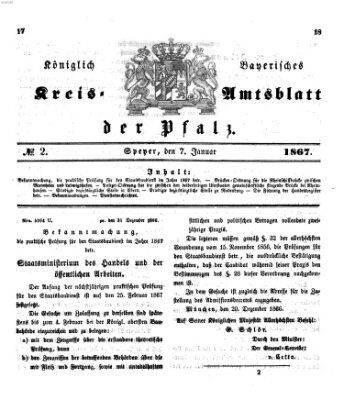 Königlich-bayerisches Kreis-Amtsblatt der Pfalz (Königlich bayerisches Amts- und Intelligenzblatt für die Pfalz) Montag 7. Januar 1867