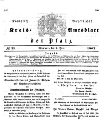 Königlich-bayerisches Kreis-Amtsblatt der Pfalz (Königlich bayerisches Amts- und Intelligenzblatt für die Pfalz) Freitag 7. Juni 1867