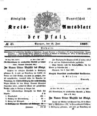 Königlich-bayerisches Kreis-Amtsblatt der Pfalz (Königlich bayerisches Amts- und Intelligenzblatt für die Pfalz) Freitag 14. Juni 1867