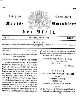 Königlich-bayerisches Kreis-Amtsblatt der Pfalz (Königlich bayerisches Amts- und Intelligenzblatt für die Pfalz) Freitag 5. Juli 1867