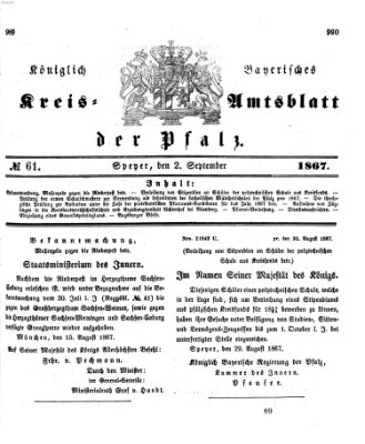 Königlich-bayerisches Kreis-Amtsblatt der Pfalz (Königlich bayerisches Amts- und Intelligenzblatt für die Pfalz) Montag 2. September 1867