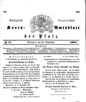 Königlich-bayerisches Kreis-Amtsblatt der Pfalz (Königlich bayerisches Amts- und Intelligenzblatt für die Pfalz) Freitag 27. September 1867
