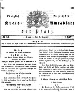 Königlich-bayerisches Kreis-Amtsblatt der Pfalz (Königlich bayerisches Amts- und Intelligenzblatt für die Pfalz) Samstag 7. Dezember 1867