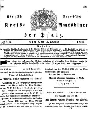 Königlich-bayerisches Kreis-Amtsblatt der Pfalz (Königlich bayerisches Amts- und Intelligenzblatt für die Pfalz) Mittwoch 16. Dezember 1868