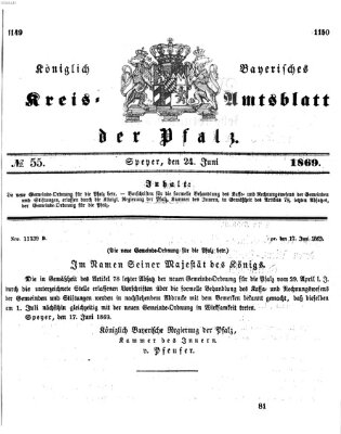 Königlich-bayerisches Kreis-Amtsblatt der Pfalz (Königlich bayerisches Amts- und Intelligenzblatt für die Pfalz) Donnerstag 24. Juni 1869