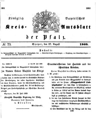 Königlich-bayerisches Kreis-Amtsblatt der Pfalz (Königlich bayerisches Amts- und Intelligenzblatt für die Pfalz) Freitag 27. August 1869