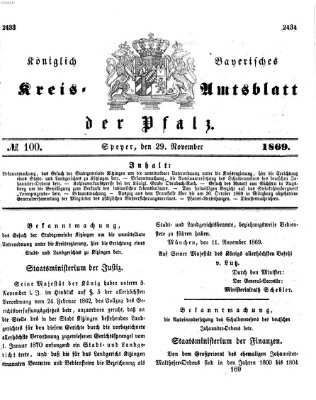 Königlich-bayerisches Kreis-Amtsblatt der Pfalz (Königlich bayerisches Amts- und Intelligenzblatt für die Pfalz) Montag 29. November 1869