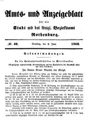 Amts- und Anzeigenblatt für die Stadt und das Königl. Bezirksamt Rothenburg Samstag 9. Juni 1866