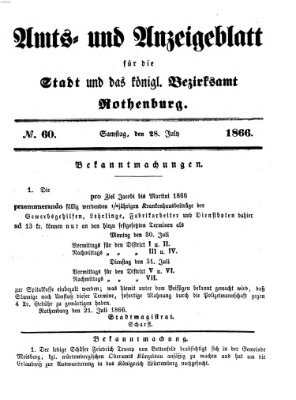 Amts- und Anzeigenblatt für die Stadt und das Königl. Bezirksamt Rothenburg Samstag 28. Juli 1866
