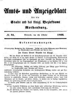 Amts- und Anzeigenblatt für die Stadt und das Königl. Bezirksamt Rothenburg Mittwoch 10. Oktober 1866