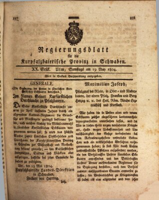 Regierungsblatt für die Kurpfalzbaierische Provinz in Schwaben Samstag 19. Mai 1804