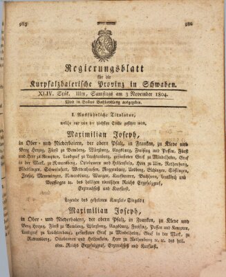 Regierungsblatt für die Kurpfalzbaierische Provinz in Schwaben Samstag 3. November 1804