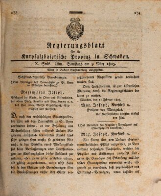 Regierungsblatt für die Kurpfalzbaierische Provinz in Schwaben Samstag 9. März 1805
