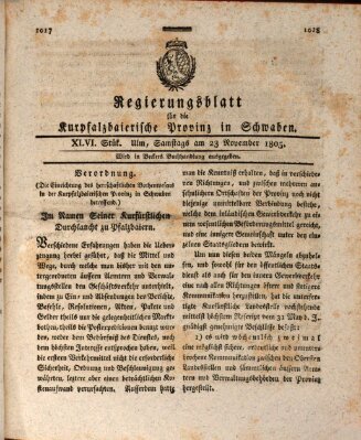 Regierungsblatt für die Kurpfalzbaierische Provinz in Schwaben Samstag 23. November 1805