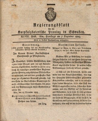 Regierungsblatt für die Kurpfalzbaierische Provinz in Schwaben Samstag 7. Dezember 1805