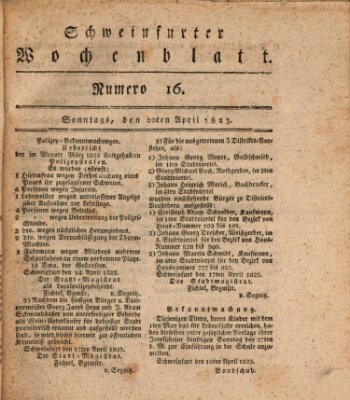 Schweinfurter Wochenblatt Sonntag 20. April 1823