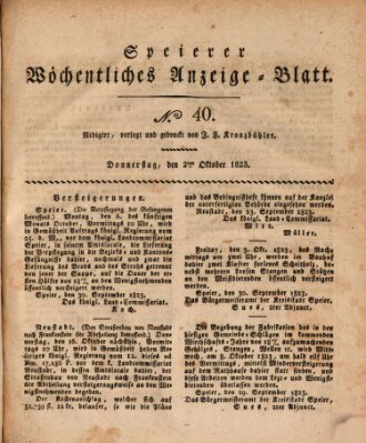 Speyerer wöchentliches Anzeige-Blatt Donnerstag 2. Oktober 1823