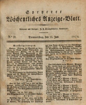 Speyerer wöchentliches Anzeige-Blatt Donnerstag 15. Juli 1824