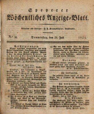 Speyerer wöchentliches Anzeige-Blatt Donnerstag 29. Juli 1824
