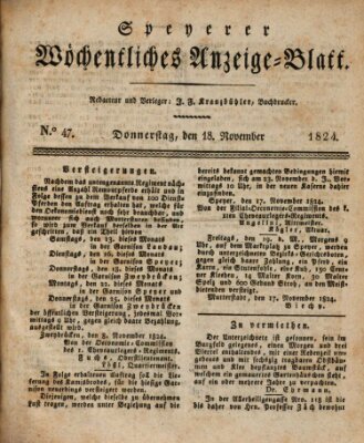 Speyerer wöchentliches Anzeige-Blatt Donnerstag 18. November 1824