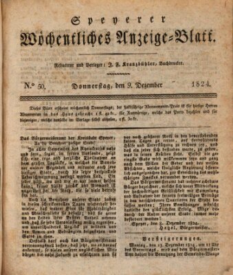 Speyerer wöchentliches Anzeige-Blatt Donnerstag 9. Dezember 1824