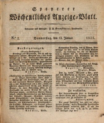 Speyerer wöchentliches Anzeige-Blatt Donnerstag 13. Januar 1825