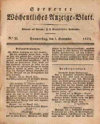 Speyerer wöchentliches Anzeige-Blatt Donnerstag 1. September 1825
