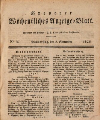 Speyerer wöchentliches Anzeige-Blatt Donnerstag 8. September 1825