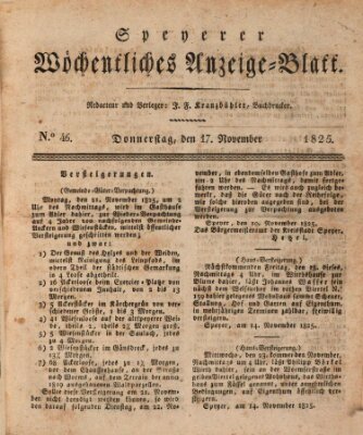 Speyerer wöchentliches Anzeige-Blatt Donnerstag 17. November 1825