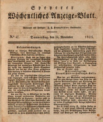 Speyerer wöchentliches Anzeige-Blatt Donnerstag 24. November 1825