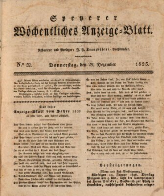 Speyerer wöchentliches Anzeige-Blatt Donnerstag 29. Dezember 1825