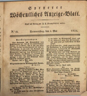 Speyerer wöchentliches Anzeige-Blatt Donnerstag 4. Mai 1826