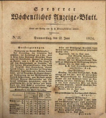 Speyerer wöchentliches Anzeige-Blatt Donnerstag 22. Juni 1826