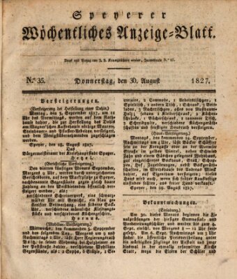 Speyerer wöchentliches Anzeige-Blatt Donnerstag 30. August 1827