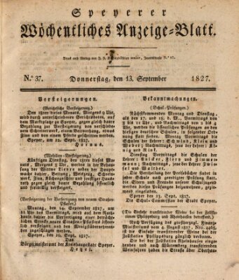 Speyerer wöchentliches Anzeige-Blatt Donnerstag 13. September 1827
