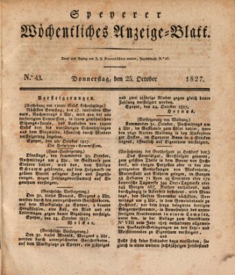Speyerer wöchentliches Anzeige-Blatt Donnerstag 25. Oktober 1827